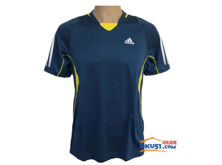 ADIDAS阿迪达斯 Z12717 深蓝/鲜黄 乒乓球短袖球服