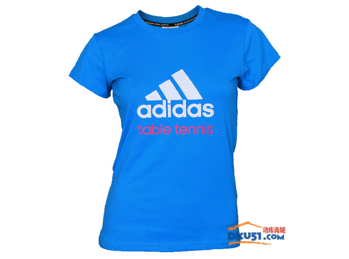 ADIDAS 阿迪达斯 女款纯棉乒乓球T桖衫 短袖 AGM-13108 蓝白款